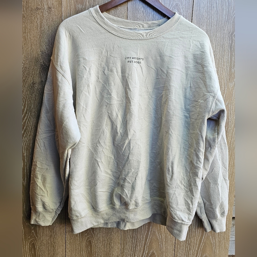 Lyla + Levi Lift Weights Pet Dogs CrewNeck Cream Crewneck Sweater Large Rescue